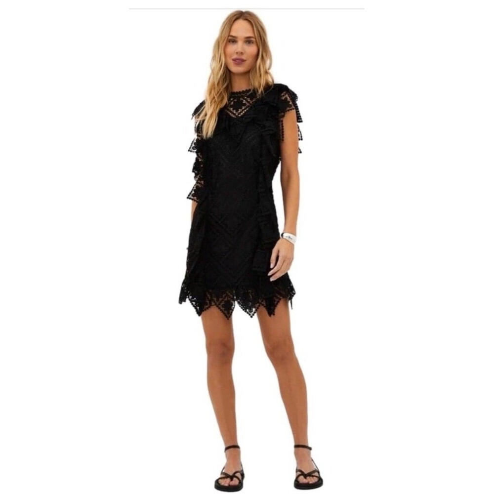 Beach Riot Eugenia Macrame Black Flutter Sleeve Floral Lace Mini Dress XS Date